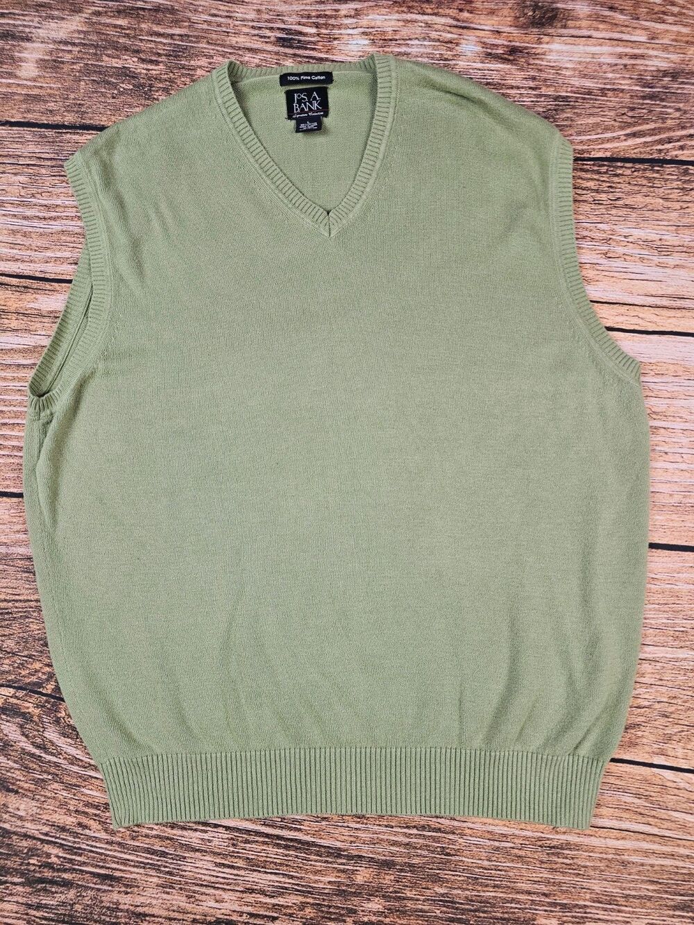 VTG Jos A Bank 100% Pima Cotton V-Neck Knit Sweater Vest Sage Green Mens L